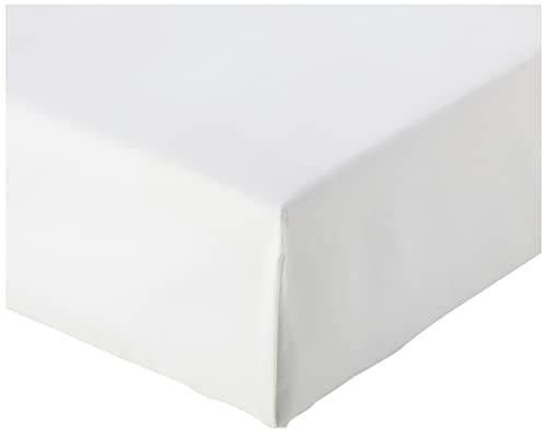 Amazon Basics - Sábana bajera ajustable (algodón satén 400 hilos, antiarrugas) Blanco - 160 x 200 x 30 cm