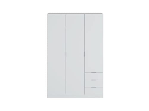 Habitdesign Armario Ropero de Tres Puertas y Tres Cajones, Acabado en Color Blanco Artik, Medidas: 121 cm (Ancho) x 180 cm (Alto) x 52 cm (Fondo)