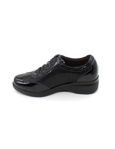 PITILLOS - 5312 Negro - Zapato de Piel, con cuña Baja, cordón elástico, Suela de Goma, para: Mujer Color: Negro Talla:37