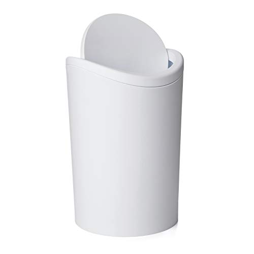 Tatay Papelera Baño con Tapa Basculante, 6L de Capacidad, de Polipropileno, Libre de BPA, Color Blanco, Medidas 19 x 19 x 28 cm