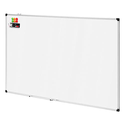 Amazon Basics - Pizarra blanca magnética con bandeja para rotuladores y marco de aluminio, 150 cm x 100 cm