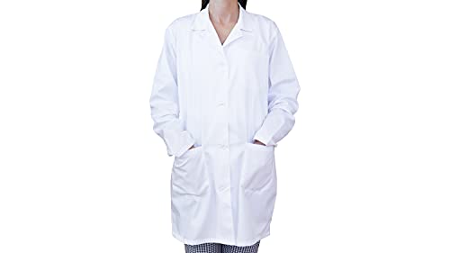 BSPOT Bata Médico Manga Larga Blanco Bata de Laboratorio Enfermera Sanitaria de Trabajo para Médicos Mujer (M)