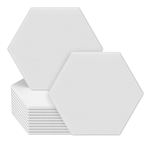 JBER 12 Piezas Paneles de Espuma Acústica Hexagonales, Panel de Absorción de Insonorización, 35,6 x 33 x 1 cm Azulejos de Pared de Borde Biselado de Alta Densidad (Blanco)