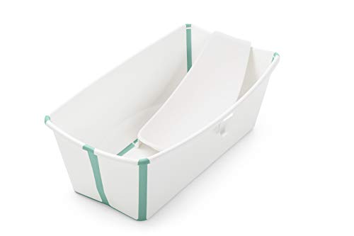 STOKKE® Flexi Bath® - Bañera bebé plegable con asiento para recién nacidos │ Piscina portátil para niños hasta los 4 años - Color: White Aqua