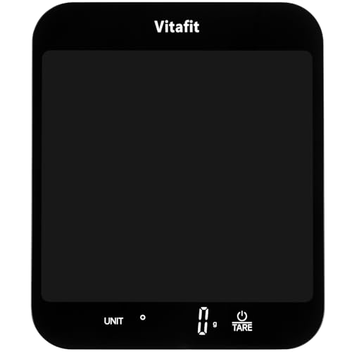 Vitafit Báscula digital de cocina de 15 kg, Balanza Cocina de graduación precisa de 1g, Peso Cocina con Pantalla LED, Multifuncional, 2 Baterías Incluidascolor, Negro