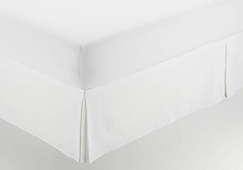 ESTELIA - Cubrecanapé de Hilo Tintado Color Blanco óptico - Cama de 150 (Alto 35 cm) - con Velcro Adhesivo - 50% algodón / 50% poliéster