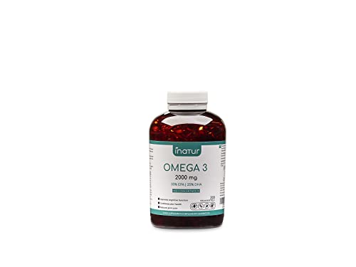 Omega 3 2.000 mg – 200 perlas | Inatur | Alta Concentración | 35% EPA (350 mg) y 25% DHA (250 mg) | Suministro para 7 meses | Vitamina E Natural | Salud cardiovascular
