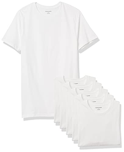 Amazon Essentials Camiseta Interior con Cuello Redondo Hombre, Pack de 6, Blanco, L