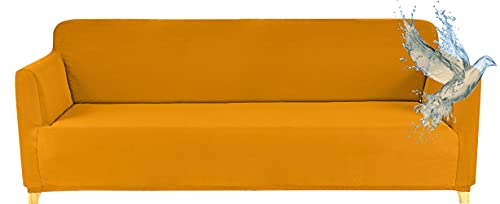 Poligino Funda para sofá con reposabrazos, 3 plazas, Extensible, Impermeable, Amarillo