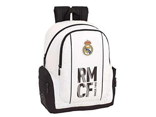 Real Madrid CF 611854662 Mochila Adaptable a Carro, Niños, Blanco, 43 cm