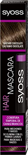SYOSS Hair Mascara (16 ml), Cepillo cubre canas para mechones y raíces, retoca raíces instantáneo, máscara para coloración temporal, tono castaño chocolate