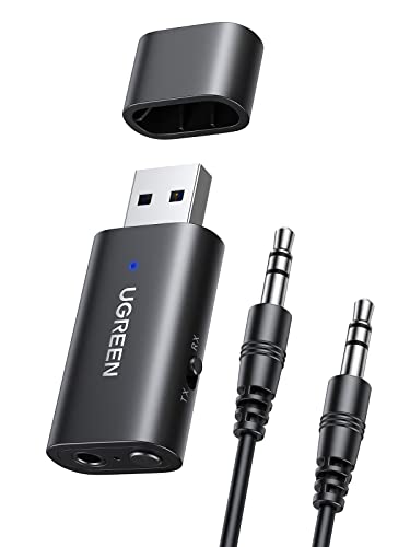 UGREEN USB Bluetooth 5.1 Adaptador Bluetooth para TV con 3.5mm Cable de Audio 2 en 1 Receptor y Transmisor Bluetooth para Televisión PC Amplificador Coche Móvil Altavoces Auriculares Bluetooth