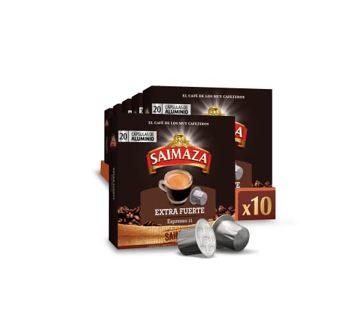 Saimaza Café Extra Fuerte Espresso 11 - 200 cápsulas de aluminio compatibles con máquinas Nespresso (R)* (10 Paquetes de 20 cápsulas)