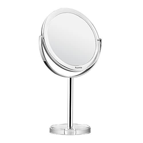 Auxmir Espejo Maquillaje con Aumento 10X / 1X, Espejo de Mesa Baño Doble Cara, Giratorio 360° para Maquillaje, Afeitado, Depilación Cejas y Cuidado Facial