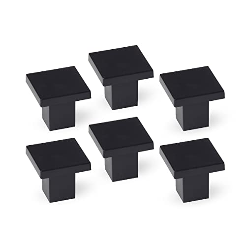 Pack 6 Pomos Cuadrados para Cajones y Armarios - Ideal para Todo Tipo de Muebles de Dormitorio, Salón y Cocina - Fabricados en ABS - Color Negro - REI
