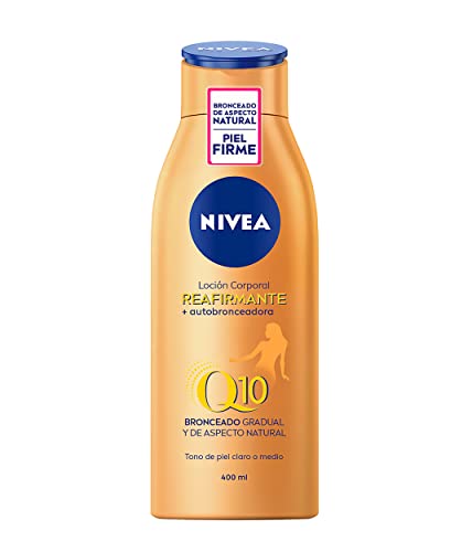NIVEA Q10 Loción Corporal Reafirmante + Autobronceadora (400 ml), hidratante con coenzima Q10, crema bronceadora, mejora la elasticidad de la piel