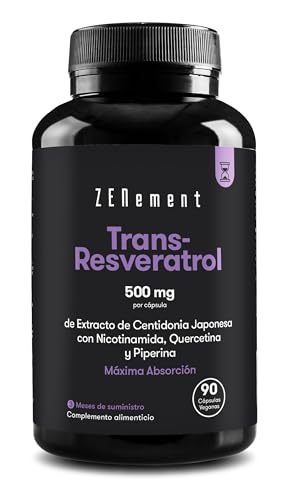 Zenement Trans-Resveratrol 500 mg, con Nicotinamida, Quercetina y Piperina, 90 Cápsulas Veganas | Puro 98% de Knotweed Japonés | Sin conservantes
