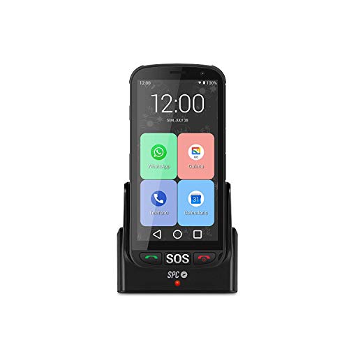 SPC Apolo - Smartphone para Personas Mayores con Whatsapp, botón SOS, Botones físicos para Colgar y descolgar, Base de Carga, Iconos XXL, Pantalla de 5”, 16GB de Memoria Ampliable, Android 10 - Negro
