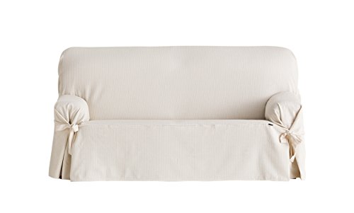 Eysa Bianca - Funda de sofa con lazos delanteros y traseros, 100% algodón, Crudo, Tres Plazas