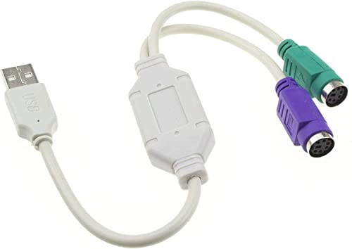 CABLEPELADO Cable conversor PS2 a USB | Adaptador de USB a Cable del Teclado y el ratón | Conmutador KVM | convertidor USB para Teclado y ratón | 15 cm | Blanco