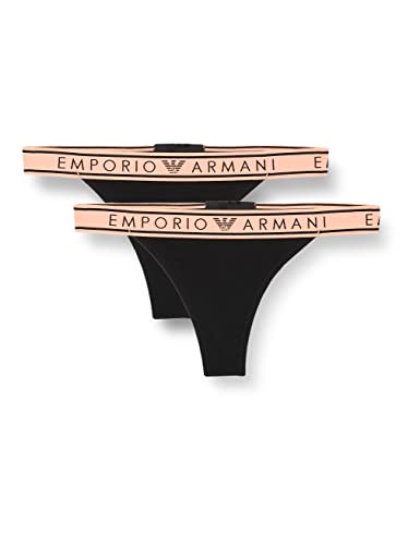 Emporio Armani 2-Pack T-Thong Iconic Logoband, tanga bragas para Mujer, Negro (Black), S