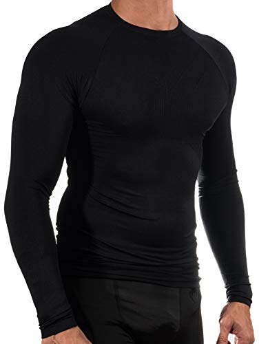 13MW Camiseta Térmica Profesional | Hombre | Tejido Reforzado | Transpirable (Negro, M-L)