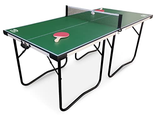 Teorema Giocattoli 67360 - Mesa de Ping Pong Plegable con 2 Raquetas, 2 Bolas y 1 Red con Soportes, Dimensiones: 182 x 86,5 x 75 cm, para Espacios Interiores y Exteriores, Verde, Unisex