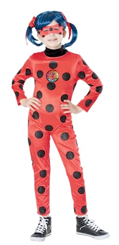 Rubies Disfraz Miraculous Ladybug Premium para niñas, Mono de terciopelo con lunares brillantes, insignia lenticular y máscara, Oficial de Zag, para Carnaval, Cumpleaños, Navidad y Halloween