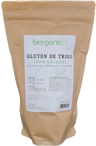 Biorganic Gluten de Trigo 100% Natural | 1 Kg | Keto | Vegano | Ideal para masas y para elaborar Seitán.