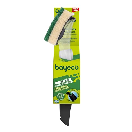 Bayeco - Estropajo con Mango Click & Limpio - Mango rellenable - Evita el contacto directo con la suciedad - Sistema dispensador de detergente - Incluye estropajo sustituible - 1 unidad