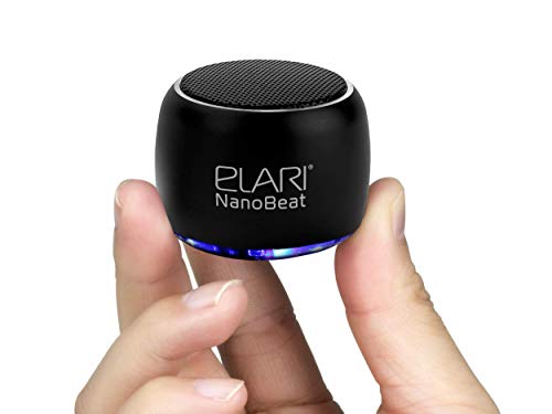 Elari NanoBeat - Mini Altavoz Bluetooth Potente Inalámbrico, con Micrófono, Carcasa Metálica Robusta, Luz LED, 5 Horas de Reproducción, Se Pueden Unir Dos para Sonido Estéreo (Black)