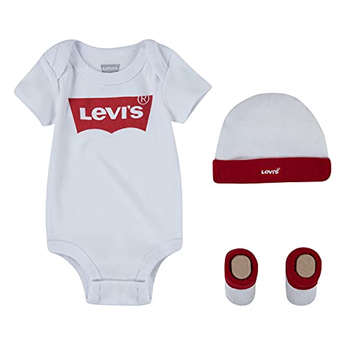 Levi's Classic batwing infant hat bodysuit bootie set 3pc Unisex bebé Blanco 0-6 meses
