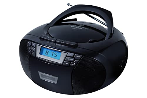 Sunstech CXUM53. Radio CD/Cassette portátil estéreo de 2 W, CD/R/RW/MP3/WMA FM USB/AUX-IN. Color Negro.