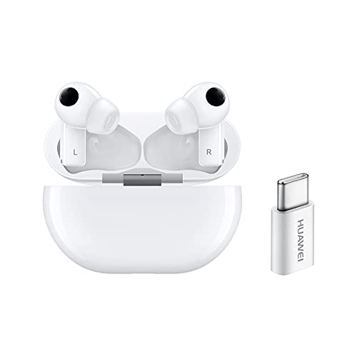 HUAWEI FreeBuds Pro - Auriculares inalámbricos y Adaptador USB-C (Bluetooth, con cancelación inteligente de ruido, sistema de 3 micrófonos, carga inalámbrica rápida) blanco