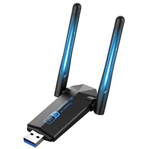 ElecMoga WiFi USB, Antena WiFi AC1300 Adaptador Wi-Fi Dual Band 5GHz/2.4GHz USB 3.0 Antena Ajustable Compatible Windows 11/10/8/7/XP, Mac OS X
