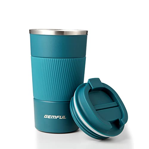 GEMFUL Taza de Café sin BPA Taza de Viaje Aislada Reutilizable Térmica con Funda de Silicona