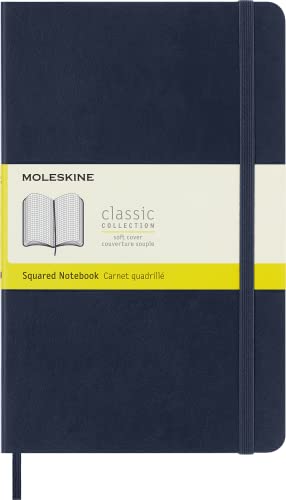 Moleskine - Cuaderno Clásico con Hojas Cuadriculadas, Tapa Blanda y Cierre Elástico, Color Azul Zafiro, Tamaño Grande 13 x 21 cm, 192 Hojas