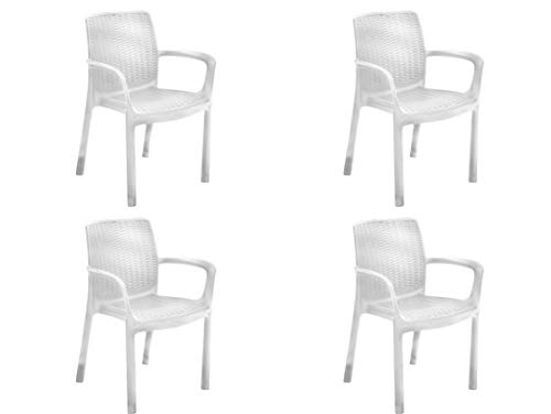 Keter 246366 Bali sillas de jardín, Blanco, Pack de 4 Unidades