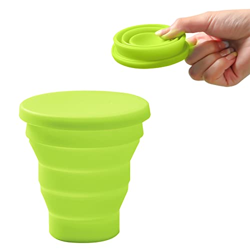 Taza de Silicona Plegable al Aire Libre, Vasos de Agua Plegables de Silicona, Copa Plegable de Silicona para Senderismo Exterior Cámping Deportes (170ML, Verde)