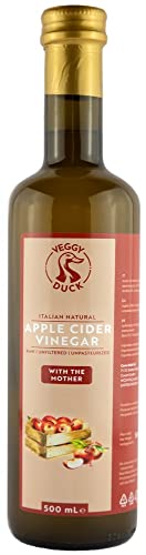 Veggy Duck - Vinagre de Sidra de Manzana Natural Italiano con la Madre (500ml) 🍎 Puro | Sin Filtrar | Sin Pasteurizar | Sin OMG