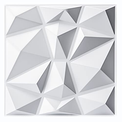 Art3d 33 piezas Paneles de pared 3D diamante 30 x 30 cm, PVC de alta rigidez, indeformable, reciclable, impermeable, resistente al calor, inodoro, blanco mate