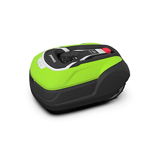 “Greenworks Cortador robótico Optimow 15 (batería automática con estación de carga silencioso 1500m2 con App. inteligente GreenGuide,35% inclinación,20-60mm altura corte,70min tiempo siega )”