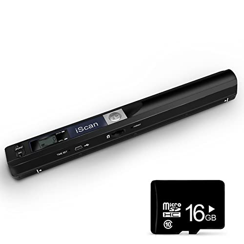 Escáner portátil de Documentos AOZBZ Portátil 900DPI Escáner de Imagen en Color USB A4 (Formato JPG/PDF Hi-Speed USB 2.0, Tarjeta Micro SD/TF de Necesidad, Pero no incluida) (Escáner + Tarjeta 16GTF)