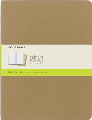Moleskine - Cahier Journal, Set de 3 Cuadernos con Páginas Blancas, Cubierta de Cartón, Tamaño Extra Grande 19 x 25 cm, Color Kraft Marrón, 120 Páginas