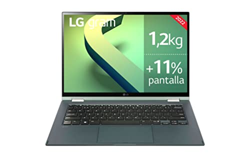 LG gram 14T90Q-G.AA79B - Ordenador Portátil Ultraligero Convertible 2en1, 14 pulgadas (35.5cm), 1.2kg, Intel EVO i7 12ª gen, 16GB RAM, 1TB SSD NVMe, Windows 11 Home, Teclado Español, Color Negro