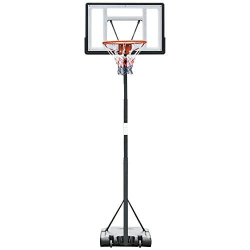 HOMCOM Canasta de Baloncesto con Soporte Móvil con Ruedas Aro de Basket Ajustable en Altura con Base Rellenable para Niños y Adultos 90x165x302-352 cm Negro