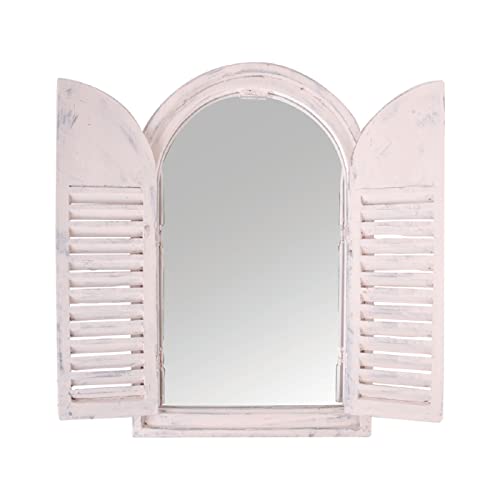 Esschert Design – Espejo de pared, con aspecto de ventana, en color blanco, con 2 láminas que simulan puertas, aprox. 59 cm x 38 cm x 4,5 