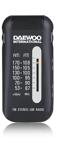Daewoo Radio de Bolsillo DRP-9 | Radio Analógica Pequeña | Transistor Radio AM/FM | Alatavoz Frontal | Salida de Auriculares | Color Gris