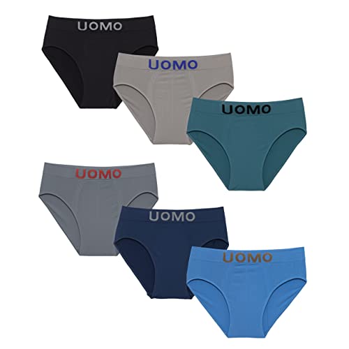 Channo Pack de 6 Slips Calzoncillos para Hombre de Licra sin Costuras Invisibles Que no marcan cómodos y Suaves UOMO Multicolor XL