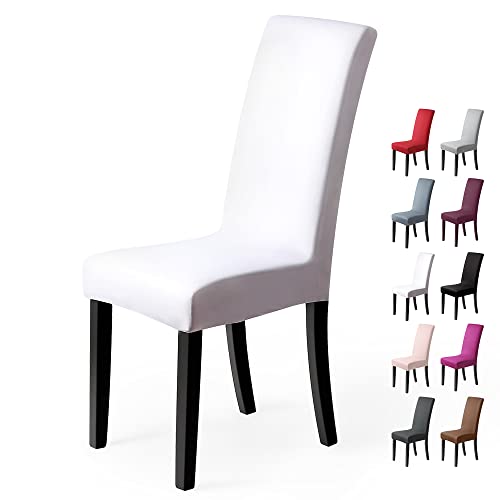 Fundas para sillas Pack de 6 Fundas sillas Comedor Fundas elásticas, Cubiertas para sillas,bielástico Extraíble Funda, Muy fácil de Limpiar, Duradera (Paquete de 6, Blanco)